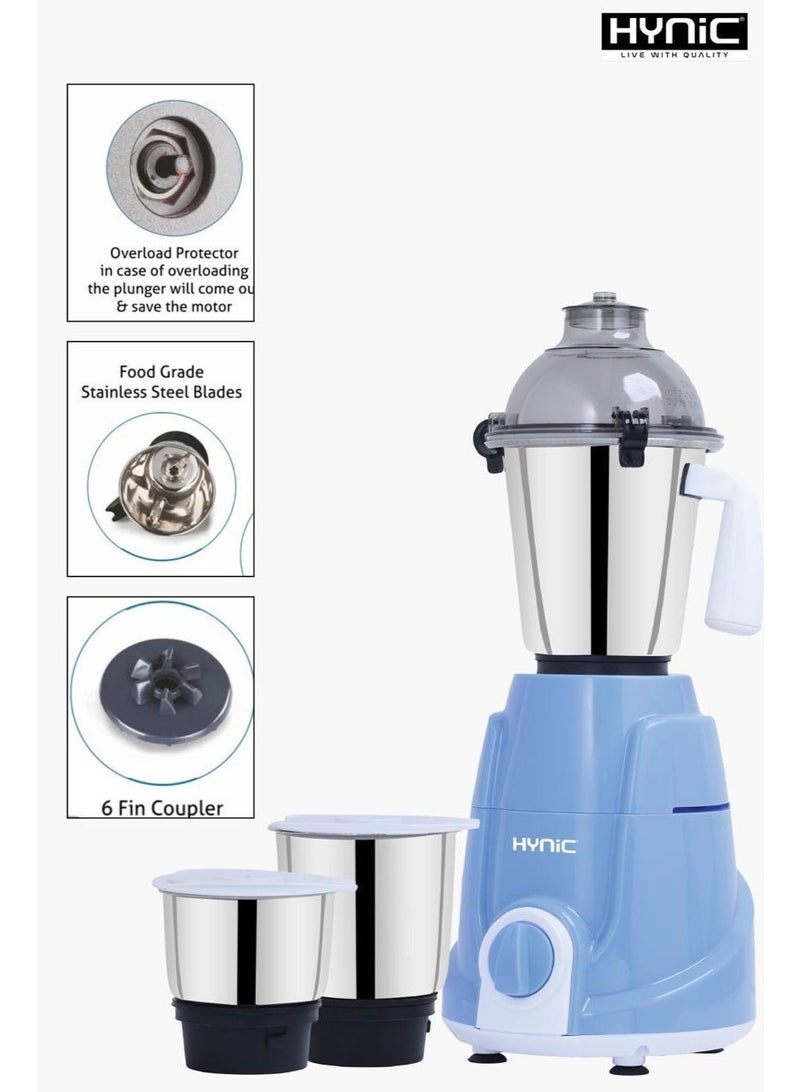 Hynic Kitchen Queen Heavy Duty Mixer Grinder | 750W 100% Copper Motor | 3 Stainless Steel Jars (1.5L, 1L, 0.5L) | Food-Grade Blades | Overload Protection & Advanced Ventilation | | Sky Blue - Image 4